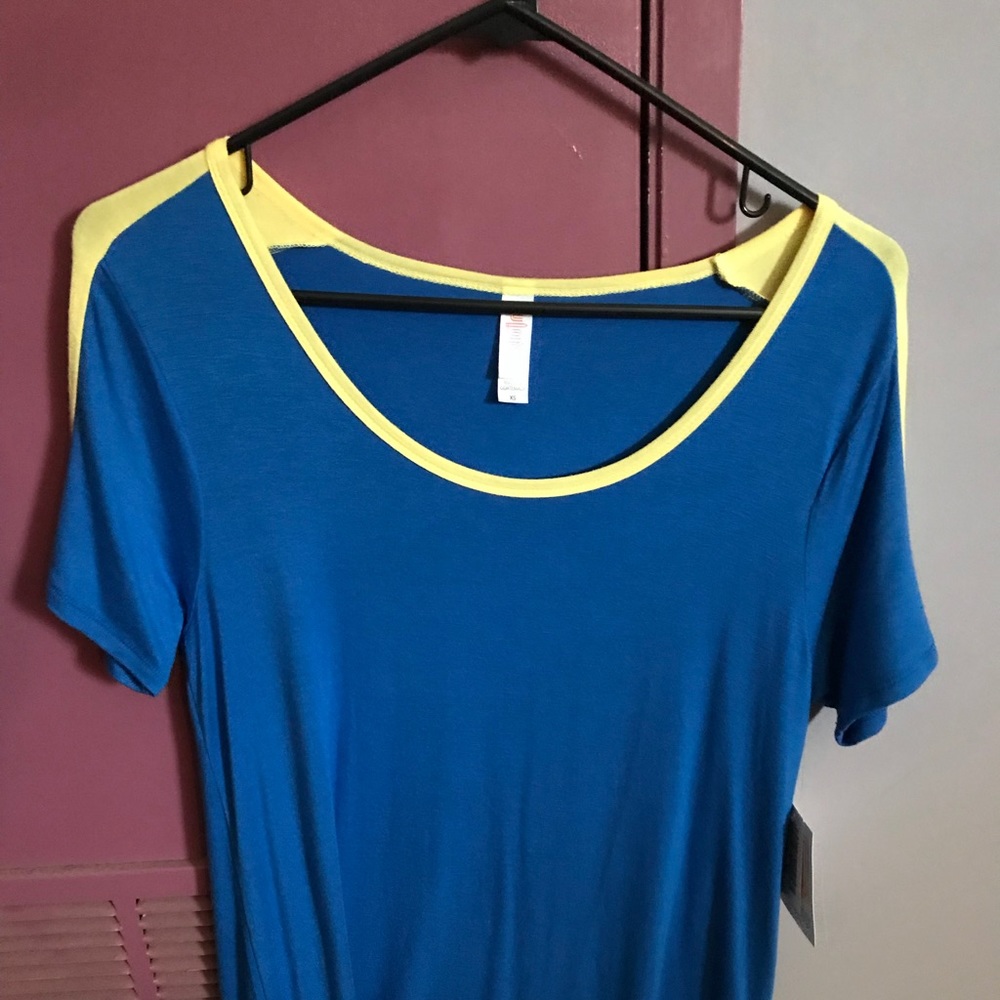 Lularoe  blue and yellow Classic Tee